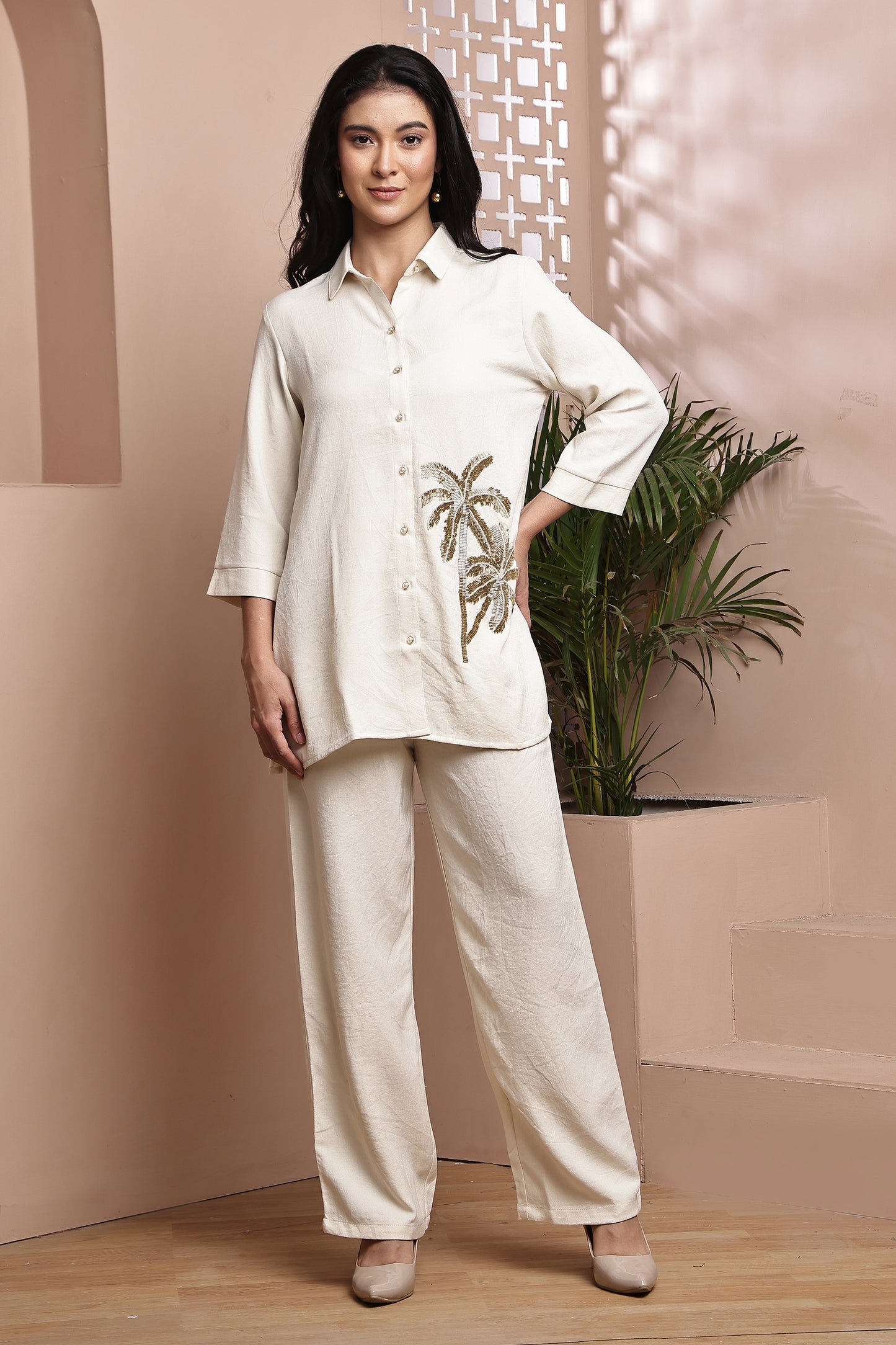 White Gold Palm Co-ord Set