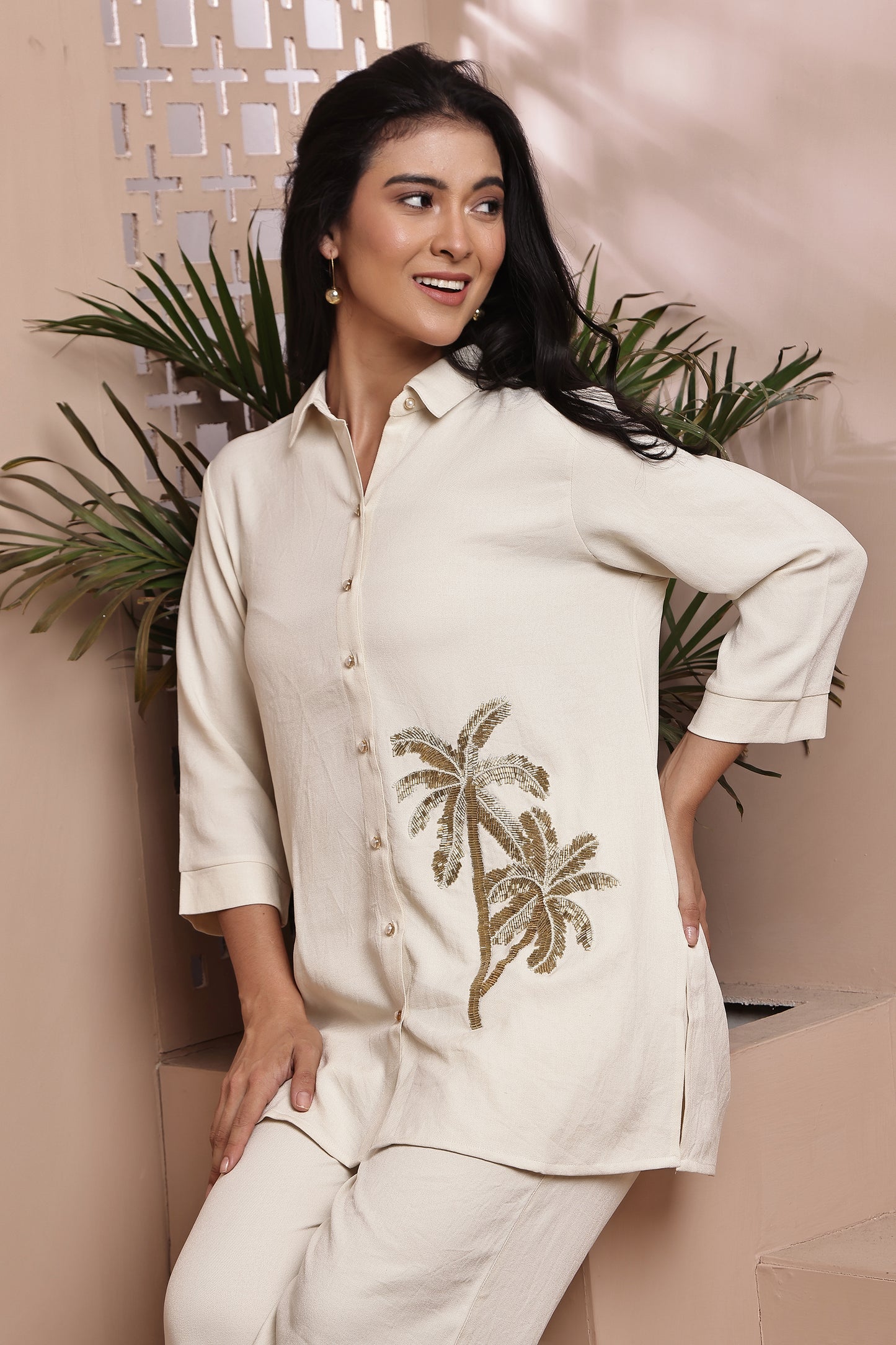 White Gold Palm Co-ord Set