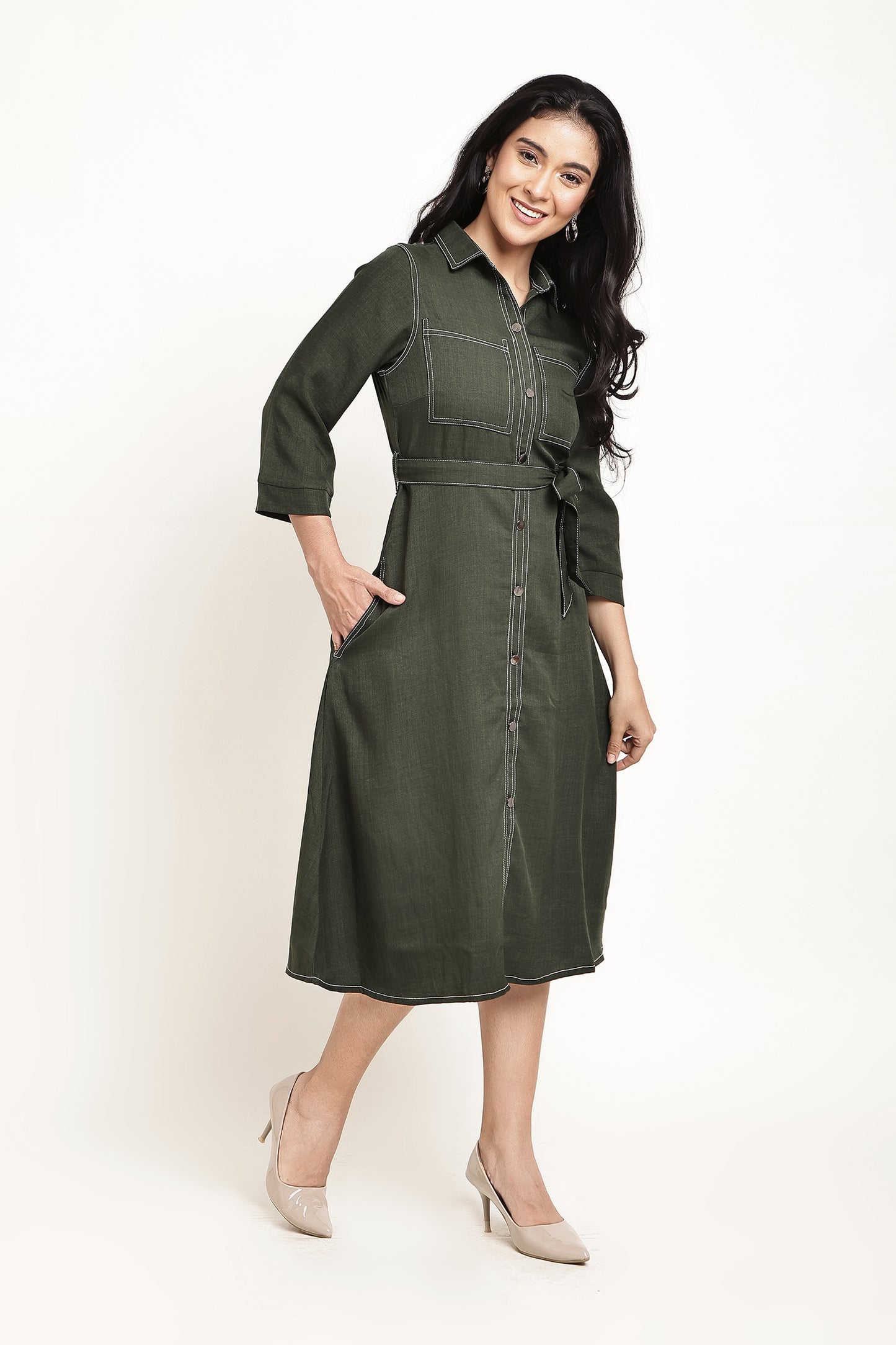 Olive Shirt Dress